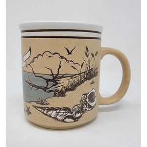 Embossed Beach MUG Coffee Cup Seagulls Boats Floats Shells